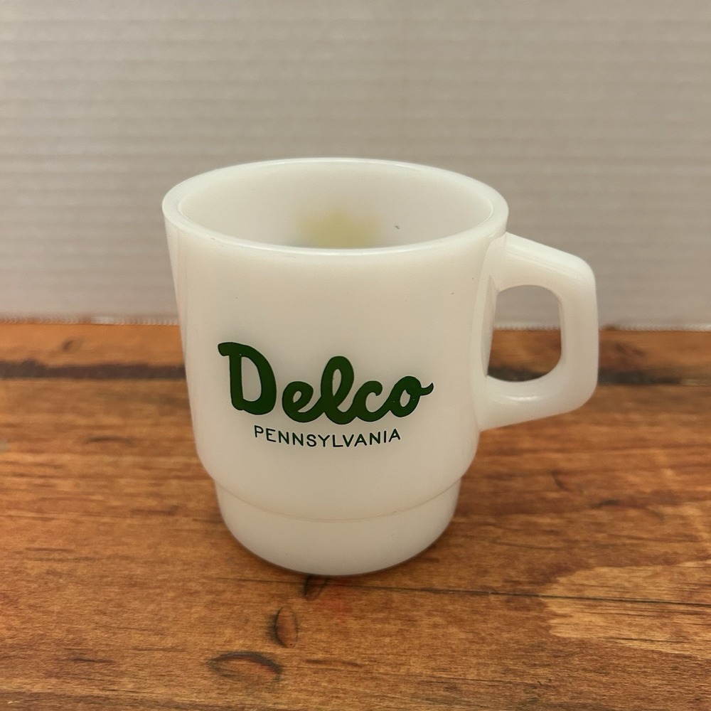 Vintage DELCO Yellow Tulip milk glass Coffee Mug/Cup Delaware County